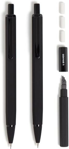 U Brands Cambria Mechanical Pencils, Set of 2, Midnight Black, Soft Touch, Medium (0.7 mm) Point, Lead and Eraser Refills in Saudi Arabia