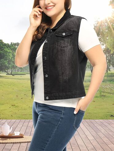 uxcell Women's Plus Size Buttons Denim Vest with Two Chest Flap Pockets Jackets 2023 in Kuwait