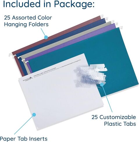 25 Blue Summit Supplies Yellow Legal Size Hanging File Folders - Durable 11pt Paper, Hanging Legal File Folders Yellow with Plastic Tabs and Inserts, Legal Size Filing, Hanging Legal Size File Folders in Saudi Arabia