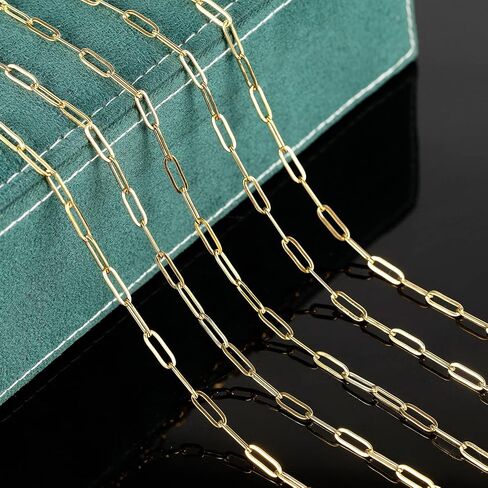 Jabogrii 32.8 Feet Gold Plated Chain Link Thin Stainless Steel Chain Spool Bulk Necklace with Lobster Clasp and Jump Rings for Jewelry Making DIY Bracelet Anklet in Saudi Arabia