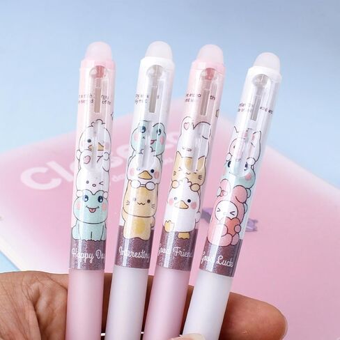 4 Pcs Erasable Gel Pens Cartoon Retractable Erasable Pens Cute Animal Erasable Pens 0.5mm Black Ink Writing Pen Office School Pens Women Girls Boys Pens (Animal-Black Ink) in Kuwait