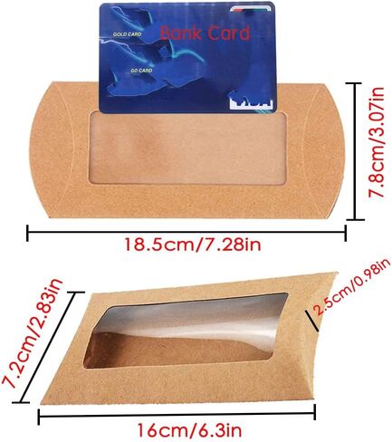 40PCS Kraft Paper Mini Pillow Backaging Box مع نافذة صافية ، صندوق تعبئة هدايا التغليف لمخبز Candy Chocolate Jewelry Party حفل زفاف (بني ، 5 × 3 × 0.8 بوصة) in Kuwait