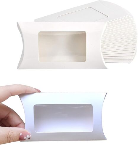 40PCS Kraft Paper Mini Pillow Backaging Box مع نافذة صافية ، صندوق تعبئة هدايا التغليف لمخبز Candy Chocolate Jewelry Party حفل زفاف (بني ، 5 × 3 × 0.8 بوصة) in Kuwait