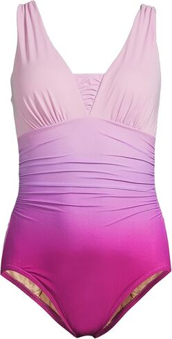 Lands' End Womens Slender Suit Grecian One Piece Swimsuit BlackBerry Plus 16w in Saudi Arabia