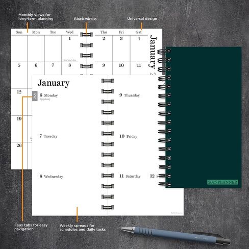 TF PUBLISHING 2025 Deep Jade Small Weekly Monthly Planner - 2-Page Large Calendar Grid and Lined Notes Section in Back - 12 Month Monthly Day Planner for Purse - 3.5" x 6.5" in Saudi Arabia