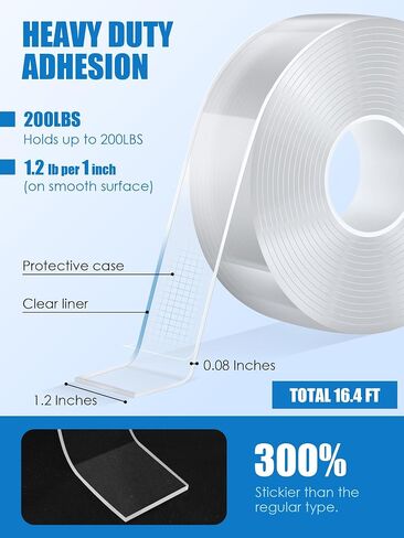 Double Sided Tape Heavy Duty, Transparent Magic Nano Tape, Multipurpose Removable Adhesive Grip Mounting Tape Washable for Carpet, Wall Decor, Hanging Picture, DIY Projects in Kuwait