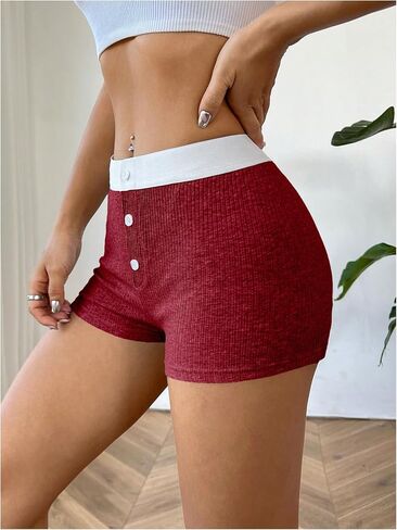 SweatyRocks Women's Color Block Ribbed Shorts Button Front High Waist Slim Fit Gym Yoga Shorts in Saudi Arabia