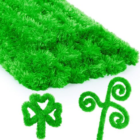 Teenyyou 24 Pcs 30mm x 39.37 Inch Extra Thick Jumbo Pipe Cleaners Bulk Giant Fur Fluffy Pipe Cleaners Chenille Stems Craft Supplies for St. Patrick Easter Gifts DIY Project(Dark Green) in Kuwait