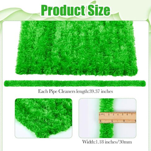 Teenyyou 24 Pcs 30mm x 39.37 Inch Extra Thick Jumbo Pipe Cleaners Bulk Giant Fur Fluffy Pipe Cleaners Chenille Stems Craft Supplies for St. Patrick Easter Gifts DIY Project(Dark Green) in Kuwait