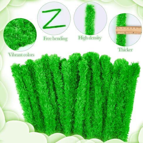 Teenyyou 24 Pcs 30mm x 39.37 Inch Extra Thick Jumbo Pipe Cleaners Bulk Giant Fur Fluffy Pipe Cleaners Chenille Stems Craft Supplies for St. Patrick Easter Gifts DIY Project(Dark Green) in Kuwait