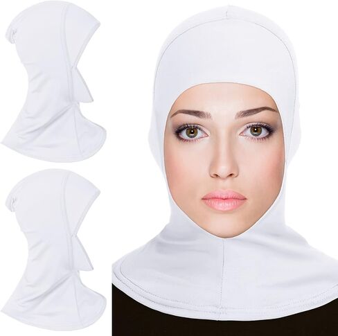 2 Pieces Modal Hijab Cap Adjustable Muslim Stretchy Turban Full Cover Shawl Cap Full Neck Coverage for Lady (Black) in Saudi Arabia