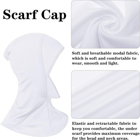 2 Pieces Modal Hijab Cap Adjustable Muslim Stretchy Turban Full Cover Shawl Cap Full Neck Coverage for Lady (Black) in Saudi Arabia
