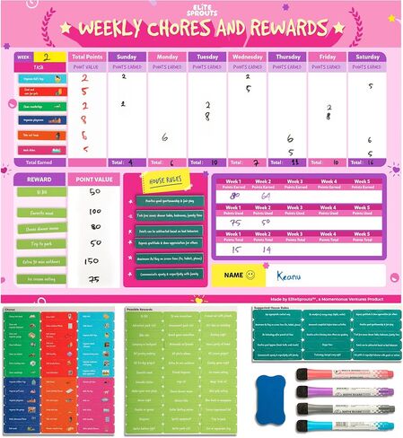 Magnetic Chore Chart for Kids - 40c X 30 cm Dry Erase Chore Board with Dry Erase Markers, Responsibility Chart for Kids with Magnets (Pink) in Saudi Arabia