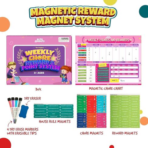 Magnetic Chore Chart for Kids - 40c X 30 cm Dry Erase Chore Board with Dry Erase Markers, Responsibility Chart for Kids with Magnets (Pink) in Saudi Arabia