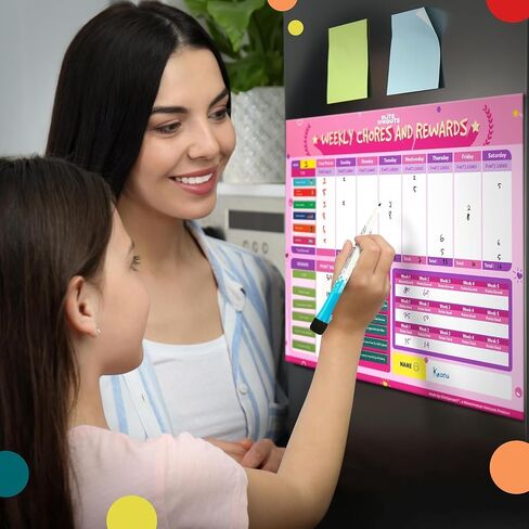 Magnetic Chore Chart for Kids - 40c X 30 cm Dry Erase Chore Board with Dry Erase Markers, Responsibility Chart for Kids with Magnets (Pink) in Saudi Arabia