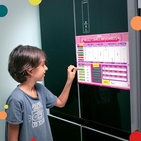 Magnetic Chore Chart for Kids - 40c X 30 cm Dry Erase Chore Board with Dry Erase Markers, Responsibility Chart for Kids with Magnets (Pink) in Saudi Arabia