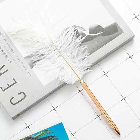 Feather Pen, Black Ink Ballpoint Pen, Wedding Signing Pen for Guest Signature, Wedding Bridal Party Favors, Office Business Gift Pens, Office Writing (White, 2 Pcs) in Saudi Arabia