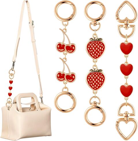 Purse Strap Extender Bag Extender Chain Purse Straps Replacement Chain for Handbags Shoulder Bag Charms Accessories (Red Heart, Cherry, Strawberry) 3Pcs in Saudi Arabia