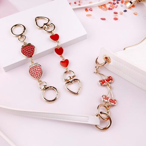 Purse Strap Extender Bag Extender Chain Purse Straps Replacement Chain for Handbags Shoulder Bag Charms Accessories (Red Heart, Cherry, Strawberry) 3Pcs in Saudi Arabia
