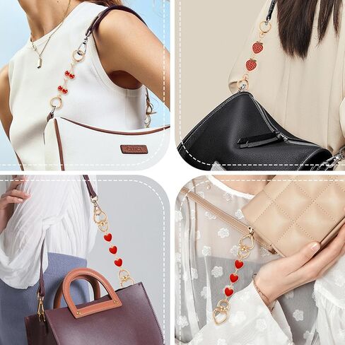 Purse Strap Extender Bag Extender Chain Purse Straps Replacement Chain for Handbags Shoulder Bag Charms Accessories (Red Heart, Cherry, Strawberry) 3Pcs in Saudi Arabia