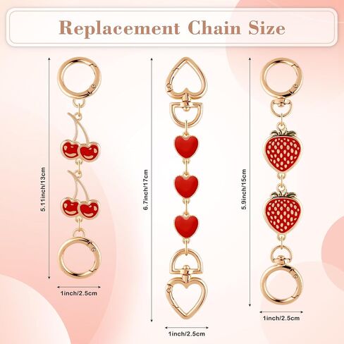 Purse Strap Extender Bag Extender Chain Purse Straps Replacement Chain for Handbags Shoulder Bag Charms Accessories (Red Heart, Cherry, Strawberry) 3Pcs in Saudi Arabia