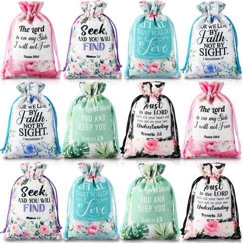30 Pcs Bible Verse Religious Gift Bags with Drawstring 4 x 6 Inch Floral Christian Candy Gift Wrapping Bags for Women Mother's Day Party Favor Jewelry in Saudi Arabia