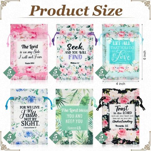 30 Pcs Bible Verse Religious Gift Bags with Drawstring 4 x 6 Inch Floral Christian Candy Gift Wrapping Bags for Women Mother's Day Party Favor Jewelry in Saudi Arabia