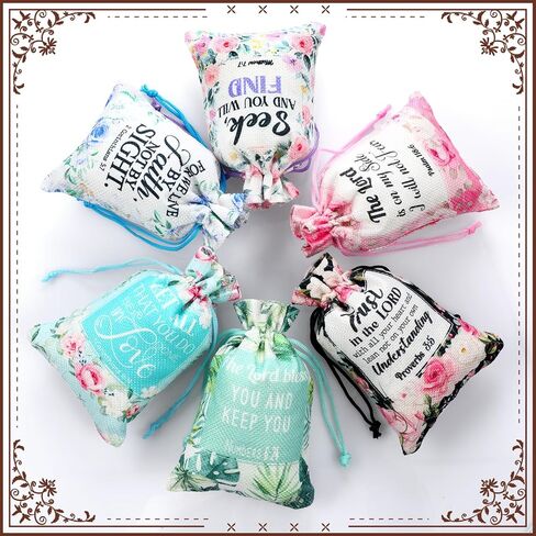 30 Pcs Bible Verse Religious Gift Bags with Drawstring 4 x 6 Inch Floral Christian Candy Gift Wrapping Bags for Women Mother's Day Party Favor Jewelry in Saudi Arabia