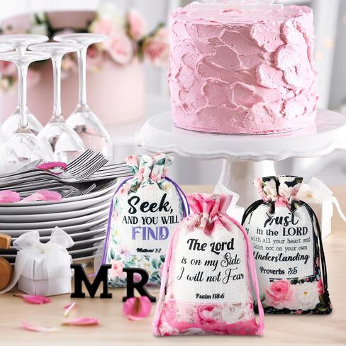 30 Pcs Bible Verse Religious Gift Bags with Drawstring 4 x 6 Inch Floral Christian Candy Gift Wrapping Bags for Women Mother's Day Party Favor Jewelry in Saudi Arabia