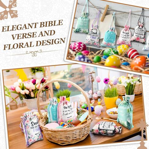 30 Pcs Bible Verse Religious Gift Bags with Drawstring 4 x 6 Inch Floral Christian Candy Gift Wrapping Bags for Women Mother's Day Party Favor Jewelry in Saudi Arabia