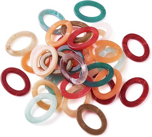 Pandahall 50pcs Flat Oval Imitation Gemstone Acrylic Beads 29x16x4mm Mixed Color Loose Beads Spacers Beads for DIY Jewelry Making in Saudi Arabia