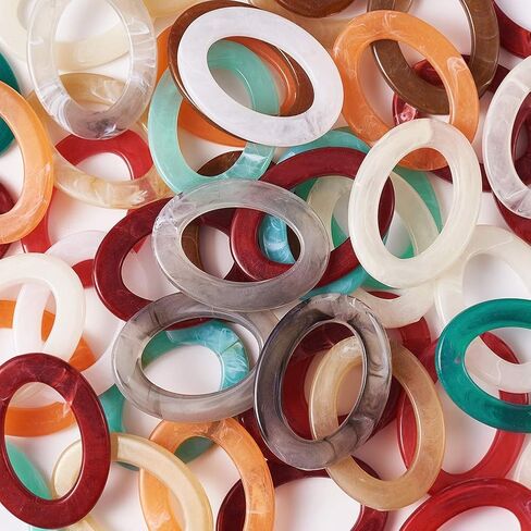 Pandahall 50pcs Flat Oval Imitation Gemstone Acrylic Beads 29x16x4mm Mixed Color Loose Beads Spacers Beads for DIY Jewelry Making in Saudi Arabia