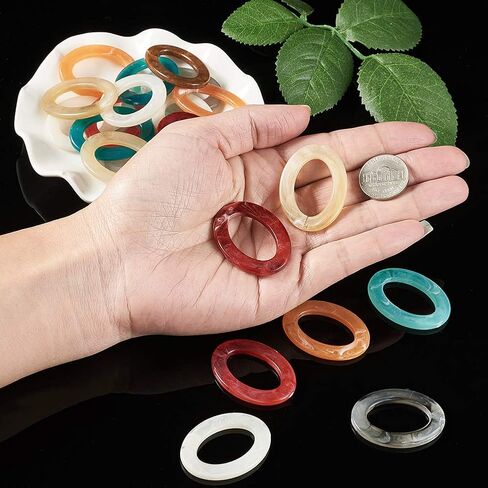 Pandahall 50pcs Flat Oval Imitation Gemstone Acrylic Beads 29x16x4mm Mixed Color Loose Beads Spacers Beads for DIY Jewelry Making in Saudi Arabia