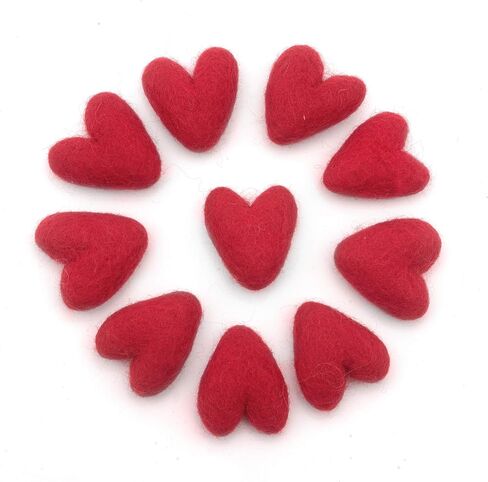 Glaciart One White Felted Hearts - 1.5" (10 Pcs) - Needle Felting - Needle Felting & Essential Oils Ready - Handmade in Nepal Using 100% Natural New Zealand Wool, for Art Projects & Valentines Decor in Kuwait