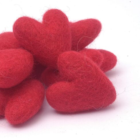 Glaciart One White Felted Hearts - 1.5" (10 Pcs) - Needle Felting - Needle Felting & Essential Oils Ready - Handmade in Nepal Using 100% Natural New Zealand Wool, for Art Projects & Valentines Decor in Kuwait