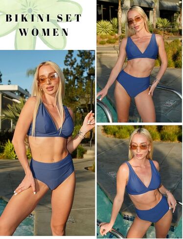 Ai'Mage bikini مجموعة للنساء من قطعتين من السباحة عالية الخصر 2025 V بدلة السباحة الرقبة الظهر أشرطة Swimmear S-XXL in Kuwait