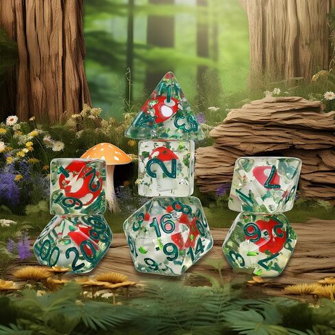 OriCraft Poisonous Mushrooms Dice DND Dice Set with Poisonous Mushrooms Inside Dungeons and Dragons Polyhedral Role Playing Gaming Dices D20 Dice 7 Set Halloween Dices in Saudi Arabia
