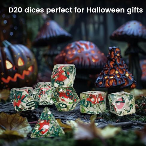 OriCraft Poisonous Mushrooms Dice DND Dice Set with Poisonous Mushrooms Inside Dungeons and Dragons Polyhedral Role Playing Gaming Dices D20 Dice 7 Set Halloween Dices in Saudi Arabia