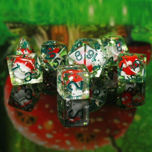 OriCraft Poisonous Mushrooms Dice DND Dice Set with Poisonous Mushrooms Inside Dungeons and Dragons Polyhedral Role Playing Gaming Dices D20 Dice 7 Set Halloween Dices in Saudi Arabia