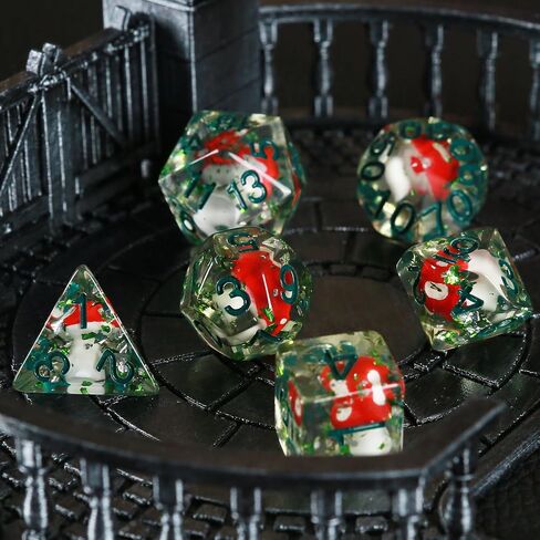 OriCraft Poisonous Mushrooms Dice DND Dice Set with Poisonous Mushrooms Inside Dungeons and Dragons Polyhedral Role Playing Gaming Dices D20 Dice 7 Set Halloween Dices in Saudi Arabia