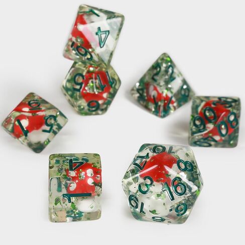 OriCraft Poisonous Mushrooms Dice DND Dice Set with Poisonous Mushrooms Inside Dungeons and Dragons Polyhedral Role Playing Gaming Dices D20 Dice 7 Set Halloween Dices in Saudi Arabia