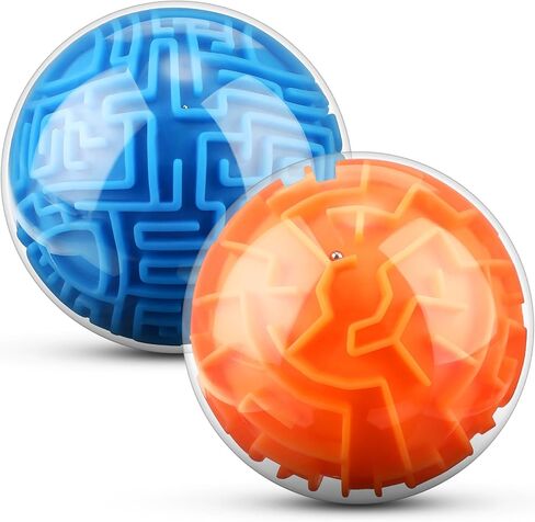 2 Pieces Maze Ball 3D Maze Puzzle Brain Teasers Games Gravity 3D Maze Ball 4 Inches Puzzle Toy Maze Puzzle Cube Ball Sphere Educational Toys for Students Teens Adults(Red, Blue) in Kuwait