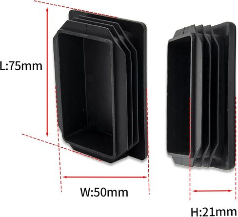 Flyshop 4 Pack Rectangle Plastic Tube Chair Glide Insert Finishing Plug Black Tubing End Cap 75 x 150 mm, 3" x 6" in Saudi Arabia