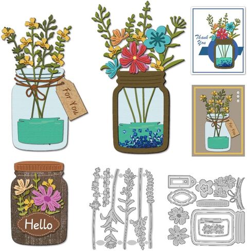 Jar Wildflowers Cutting Dies Card Making Die Stencil Metal Flower Vases Die Cuts Card Scrapbooking Embossing Template Dies for Greeting Cards Craft Paper Album Invitation Decor in Kuwait