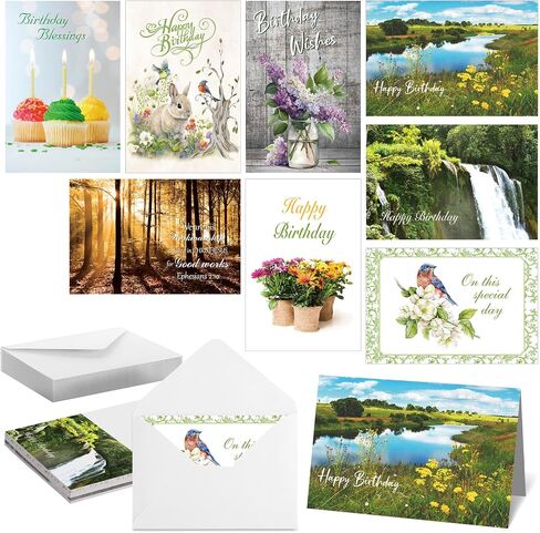 Zhanmai 24 Pcs Religious Birthday Cards Bulk with Scripture Bible Verse Assorted Christian Blessings Birthday Greeting Cards 4 x 6 Inch Inspirational Cards with Envelopes(Scenic Style) in Kuwait