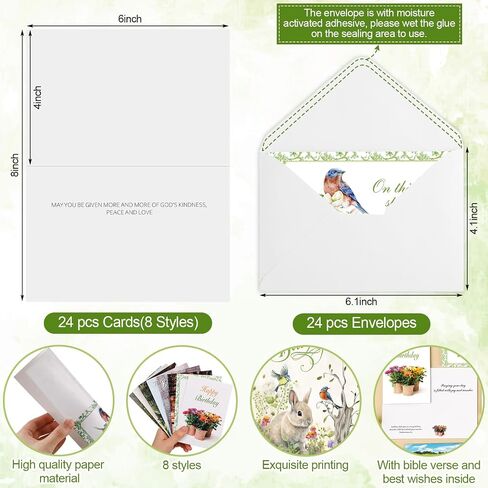 Zhanmai 24 Pcs Religious Birthday Cards Bulk with Scripture Bible Verse Assorted Christian Blessings Birthday Greeting Cards 4 x 6 Inch Inspirational Cards with Envelopes(Scenic Style) in Kuwait