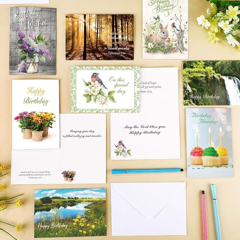 Zhanmai 24 Pcs Religious Birthday Cards Bulk with Scripture Bible Verse Assorted Christian Blessings Birthday Greeting Cards 4 x 6 Inch Inspirational Cards with Envelopes(Scenic Style) in Kuwait