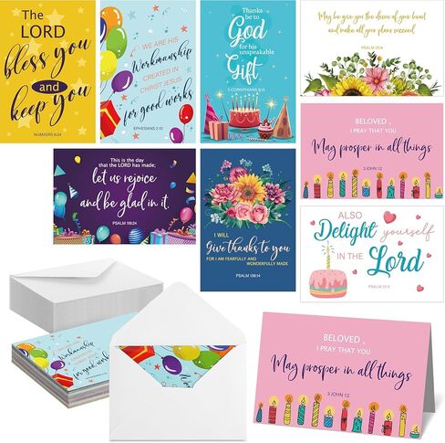 Zhanmai 24 Pcs Religious Birthday Cards Bulk with Scripture Bible Verse Assorted Christian Blessings Birthday Greeting Cards 4 x 6 Inch Inspirational Cards with Envelopes(Scenic Style) in Kuwait