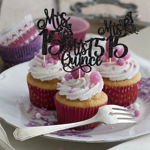 Rsstarxi 1 Pack Mis Quince 15 Cake Topper Glitter Hello 15 Fabulous Fifteen Cake Pick Cheers to 15 Years Cake Decorations for Happy 15th Birthday Anniversary Party Supplies Pink in Kuwait