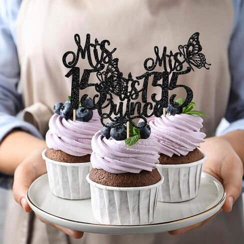 Rsstarxi 1 Pack Mis Quince 15 Cake Topper Glitter Hello 15 Fabulous Fifteen Cake Pick Cheers to 15 Years Cake Decorations for Happy 15th Birthday Anniversary Party Supplies Pink in Kuwait